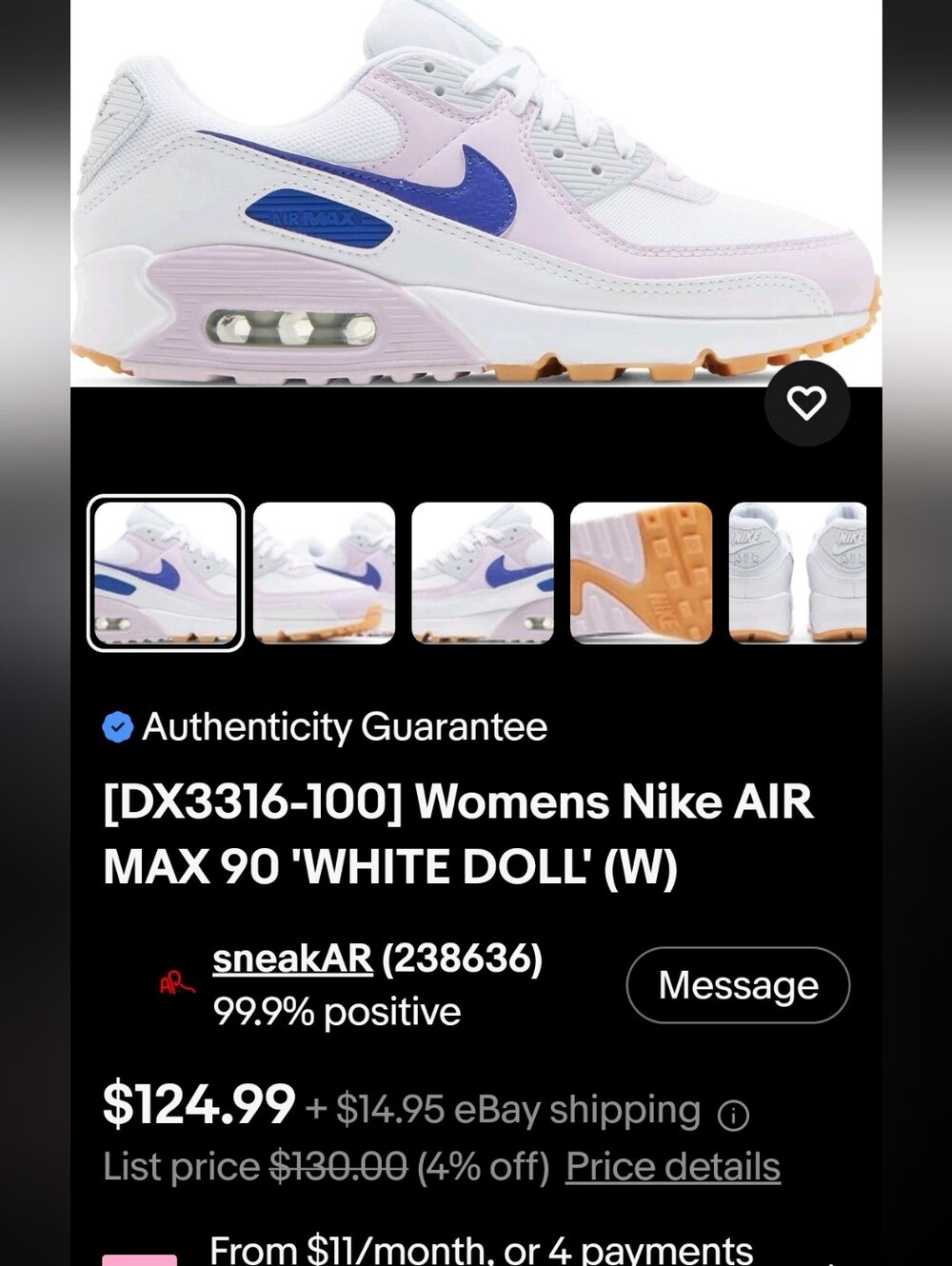 🔥🔥 Nike Wmns Air Max 90 'White Doll' Wmns 8 Great Condition Fast Shipping - Picture 15 of 15